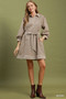 Umgee Striped Contrast Belted Puff Sleeve Mini Dress