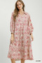 Umgee Linen Botanical Print Tiered Midi Dress