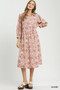 Umgee Linen Botanical Print Tiered Midi Dress