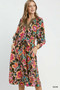 Umgee Abstract Print Embroidered Belted Midi Dress