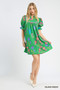 Umgee Multi Flower Print V-Neck Dress