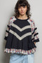POL Round Neck Half Sleeve Contrast Floral Lace Oversized Knit Top