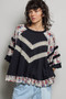 POL Round Neck Half Sleeve Contrast Floral Lace Oversized Knit Top