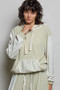 POL Mixed Knit Contrast Print Sleeve Hoodie with Kangaroo Pocket