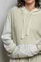 POL Mixed Knit Contrast Print Sleeve Hoodie with Kangaroo Pocket