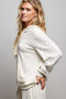 POL Mixed Knit Contrast Print Sleeve Hoodie with Kangaroo Pocket