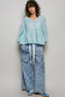 POL Eyelet Embroidery Peplum Button Front Cotton Shirt