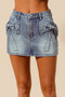 SO ME Bow Knot Pocket Denim Mini Skirt
