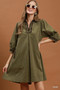Umgee V-Neck Shift Dress with Contrast Trim