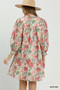 Umgee Mix Floral Print Smocked Cuff Mini Dress