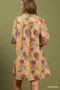 Umgee Mix Floral Print Smocked Cuff Mini Dress