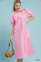 Umgee Striped Puff Sleeve Midi Dress