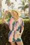 BiBi Tie Dye French Terry V-Neck Romper with A Hole and Side Pocket and A Drawstring