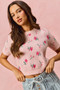 SO ME Floral Pattern Knit Puff Sleeves Sweater Top