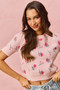 SO ME Floral Pattern Knit Puff Sleeves Sweater Top
