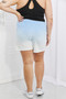 Zenana In The Zone Full Size Dip Dye High Waisted Shorts in Blue Plus Size