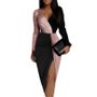 Colorblock Ethnic High Waist Solid Chic Career Midi Dress Long Sleeve Slim Waist Dress