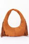 Faux Suede Metal Studded Fringe Hobo Bag