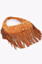 Faux Suede Metal Studded Fringe Hobo Bag