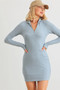 Blue Flannel Zip-Up Mock Neck Mini Dress