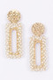 Textured Gold Disc And Pearl-Encrusted Rectangular Drop Earr 