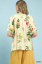 Umgee Botanical Print Contrast Trim Button Blouse