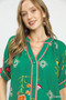 Umgee Botanical Print Contrast Trim Button Blouse