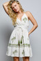 POL Palm Tree Print Wrap Bodice Smocked Waist Ruffle Hem Dress