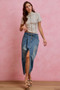 SO ME Pleated Washed Denim Skirt With Front Slit