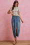 SO ME Pleated Washed Denim Skirt With Front Slit