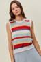 SO ME Tie Back Multi Stripe Sweater Knit Tank Top