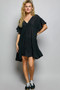 POL Ruffle Shirred V-Neck Short Sleeve Cotton Dress