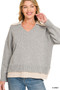 Zenana Dual-look Collared V-neck Sweater