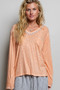 POL Contrast Stitch V-Neck Lightweight Knit Long Sleeve Top