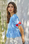 SO ME 4th Of July Gingham Ribbon Detail Short Sleeves Blouse