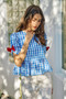 SO ME 4th Of July Gingham Ribbon Detail Short Sleeves Blouse