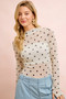 BiBi High Neck Line Polka Dots Mesh Top With Thumb Open