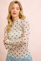 BiBi High Neck Line Polka Dots Mesh Top With Thumb Open