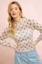 BiBi High Neck Line Polka Dots Mesh Top With Thumb Open