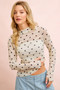 BiBi High Neck Line Polka Dots Mesh Top With Thumb Open