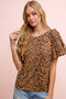 BiBi Leopard Printed Spandex Jersey Ruffle Sleeve Top