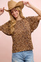 BiBi Leopard Printed Spandex Jersey Ruffle Sleeve Top