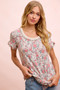 BiBi Rose Printed Slub Knit Ruffled Sleeves Top
