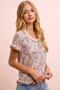 BiBi Rose Printed Slub Knit Ruffled Sleeves Top