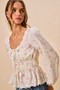 SO ME Floral Clip Dot Lace Trim Ruched Bodice Blouse