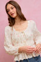SO ME Floral Clip Dot Lace Trim Ruched Bodice Blouse