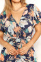 Botanical Print Surplice Neck Tie Waist Romper