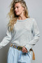 POL Ribbed Knit Floral Crew Neck Long Sleeve Top