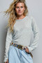 POL Ribbed Knit Floral Crew Neck Long Sleeve Top
