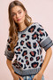 BiBi Two Tone Detail Leopard Knit Double Sleeves Top